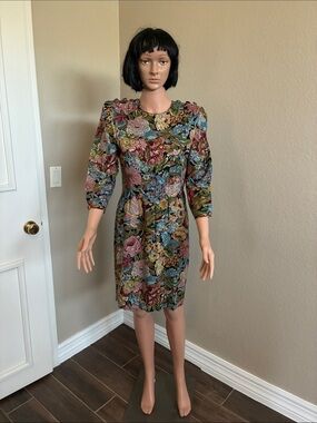 Positive Attitude Vintage Floral Dress in Green, Blue, Pink